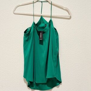 EXPRESS Emerald Green Satin trim flowy Halter Tank Top NWT